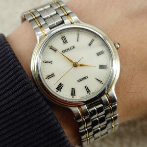 Seiko Dolce 5E31-6090 Unisex Dress Watch Two Tone Roman Dial JDM 33mm Japan Vtg